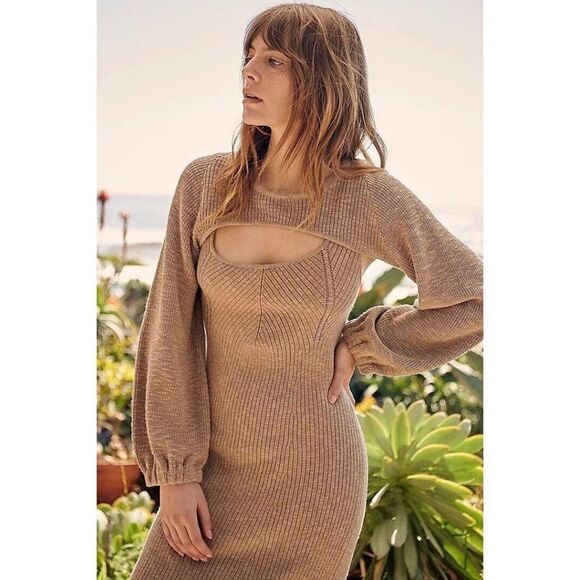 NEW FREE PEOPLE Sz M ADORE ME SWEATER SET 2 PIECE SHRUG & MAXI SWEATER DRESS - Picture 3 of 4